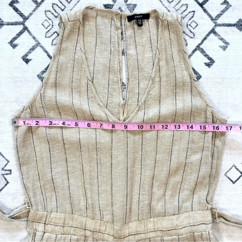DREW x Anthropologie Striped Khaki Linen Blend Cropped Jumpsuit XS